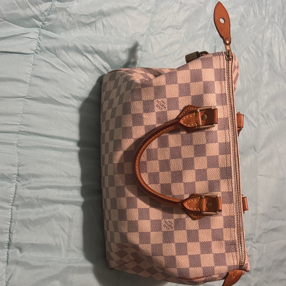 Checkered Handbag with Brown Accents
